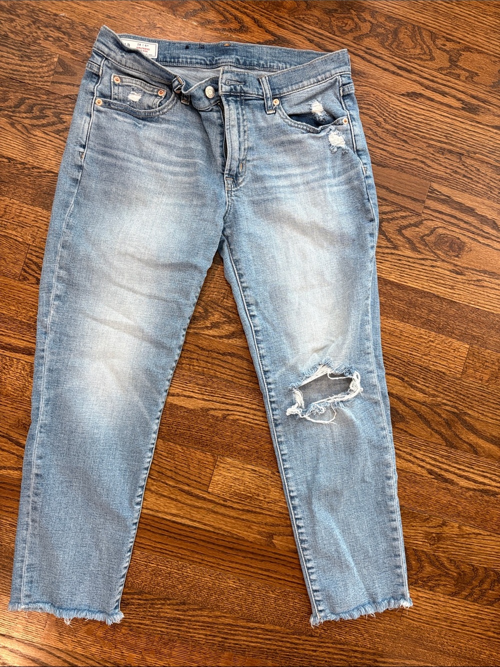GAP Light Blue Distressed Boyfriend Jeans with Knee Rip
